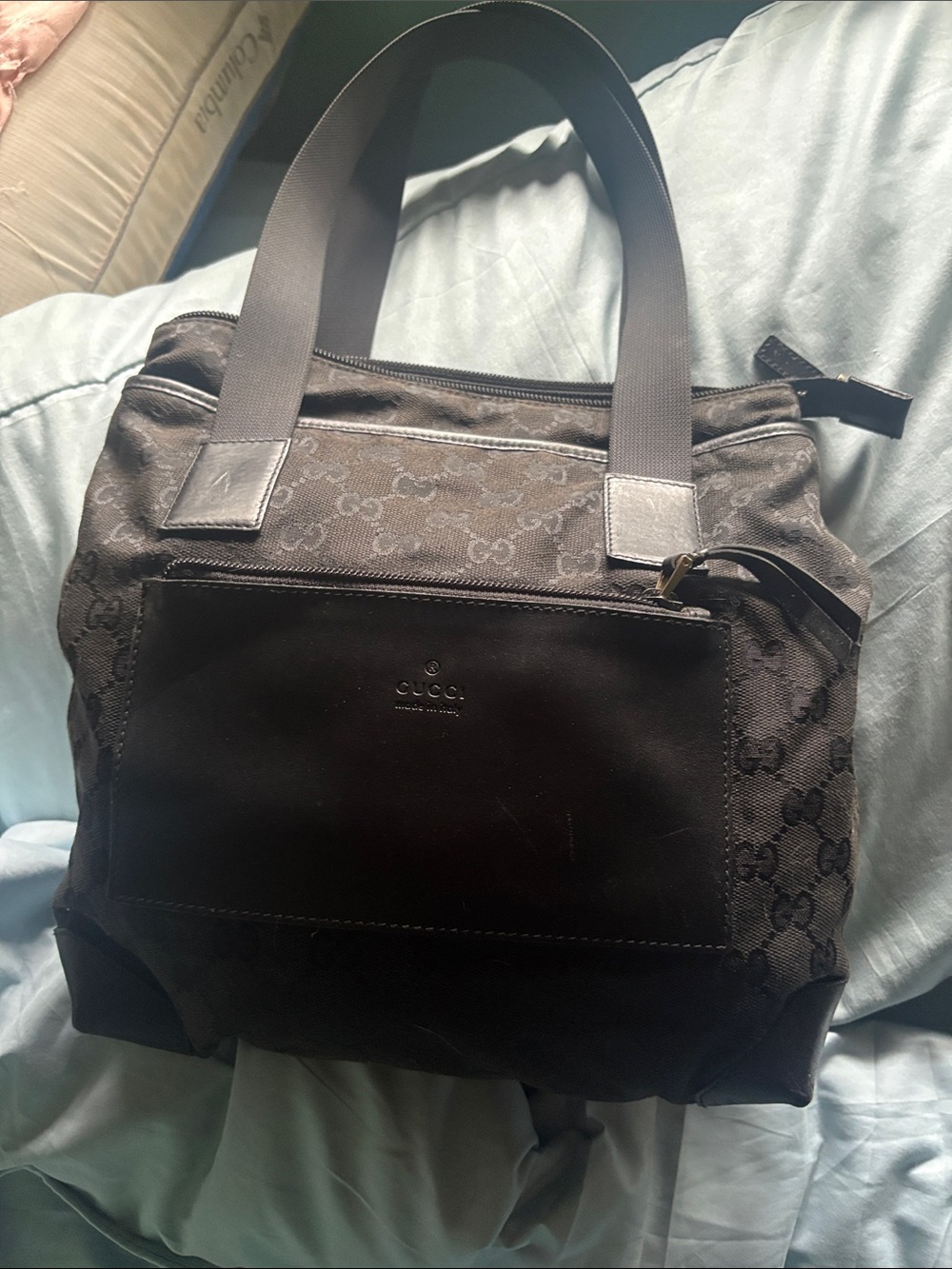 Gucci Black GG Canvas Messenger Tote with Leather Front Pocket - Picture 2 of 14